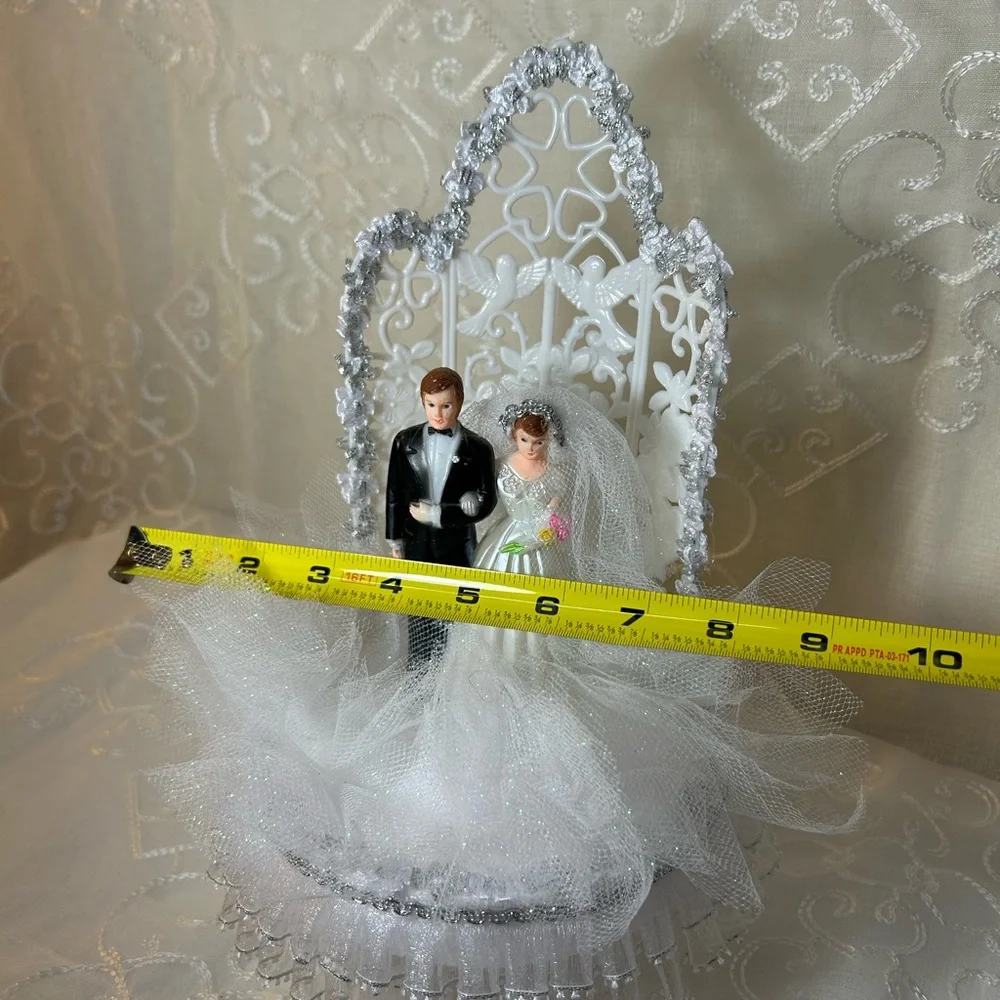 Classic Bride and Groom Wedding Cake Topper with Silver Accents